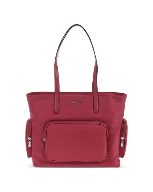 Michael Kors Red Logo-Plaque Zip-Pocket Tote Bag