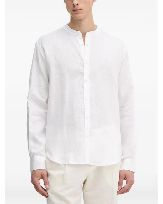 Trussardi White Mandarin-Collar Long-Sleeve Shirt for men