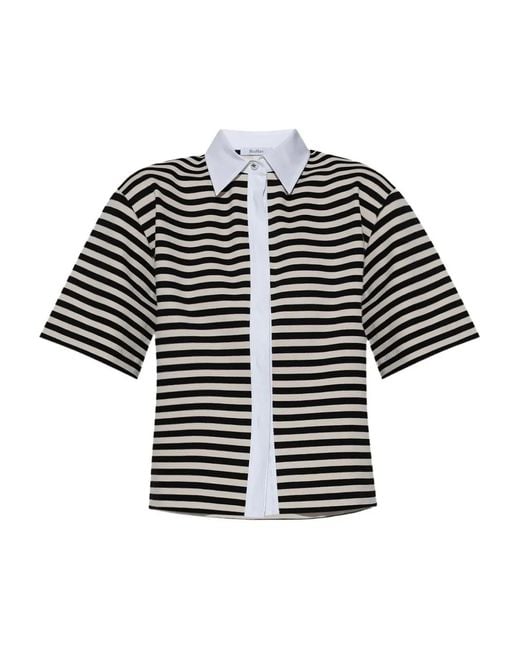 Max Mara Black Striped Short-Sleeved Shirt