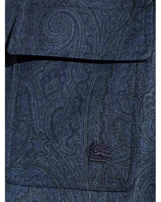 Etro Blue Paisley-Pattern Wool Jacket for men