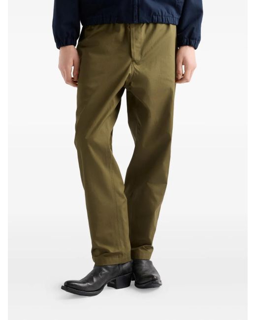 Prada Green Triangle-Appliqué Slim-Fit Cotton Trousers for men