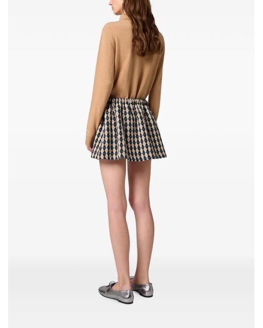 MSGM Black Argyle-Pattern Drawstring Mini Skirt