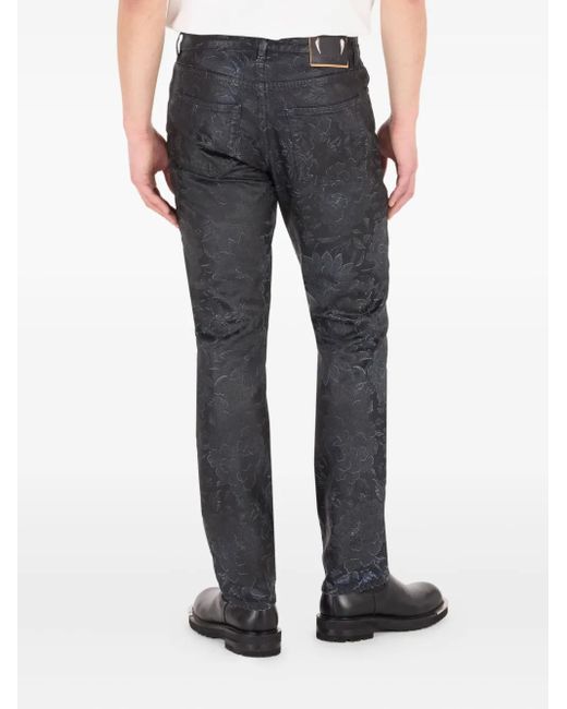 Roberto Cavalli Gray Floral-Motif Faded Jeans for men