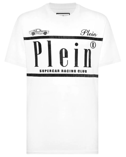 Philipp Plein White Strass Racing Club T-Shirt for men