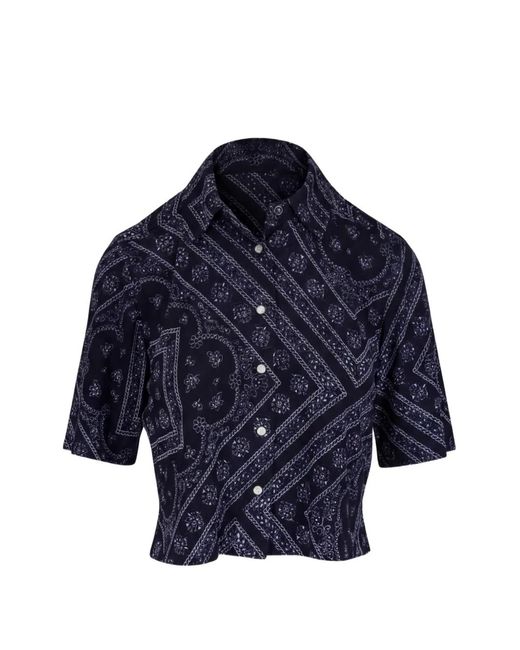 Veronica Beard Blue Leandra Paisley-Print Cropped Shirt