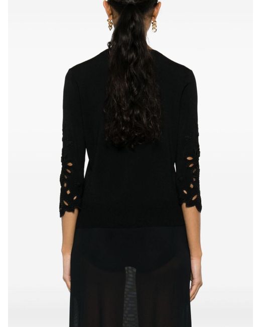 Ermanno Scervino Black Broderie-anglaise Ribbed-knit Cardigan