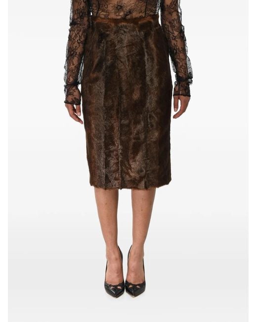 Off-White c/o Virgil Abloh Black Faux-Fur Pencil Midi Skirt