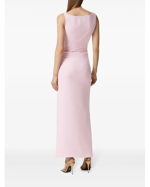 Versace Pink Embellished Draped Wrap-Effect Silk-Cady Gown