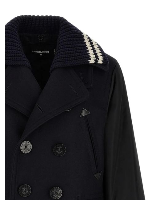 DSquared² Blue Hybrid Double-Breasted Coat for men