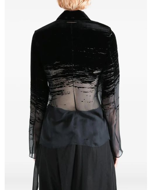 GRACE LING Black Glitch-Patterned Long-Sleeved Top