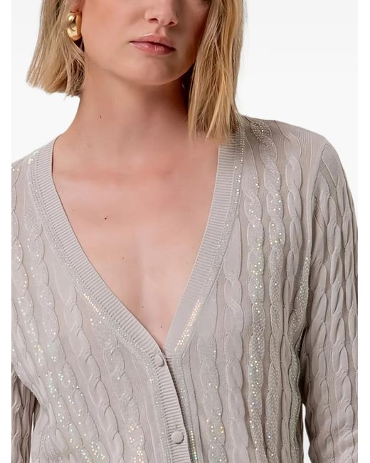 Fracomina Gray Sequin-Embellished Cable-Knit Cardigan