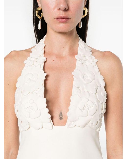 Robe longue en crêpe à fleurs appliquées Valentino Garavani en coloris White