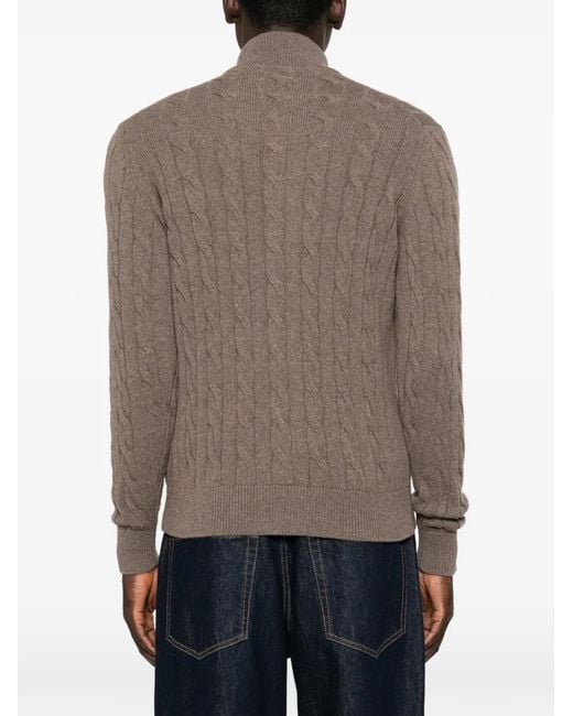 FILIPPO DE LAURENTIIS Brown Cable-Knit Cardigan for men