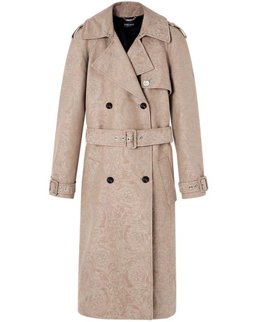 Versace Natural Brocade Double-breasted Trench Coat