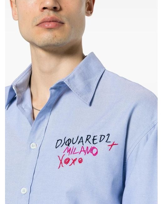 DSquared² Blue Logo-Embroidered Shirt for men