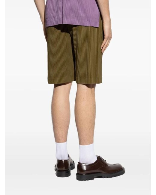 Homme Plissé Issey Miyake Pleated Shorts With Textured Ribbing in Green für Herren