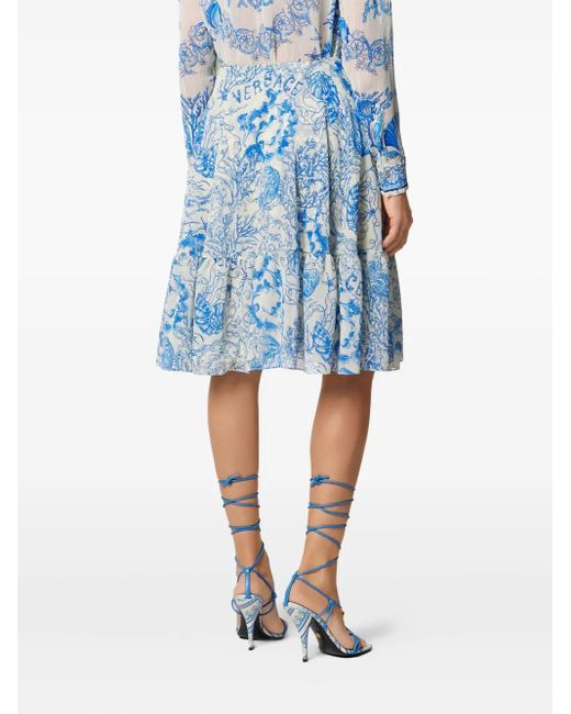 Versace Underwater Barocco Crêpe Midi-Rok in het Blue