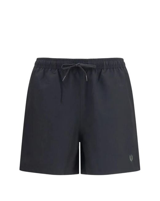 Fred Perry Blue Logo-Embroidered Drawstring Shorts for men