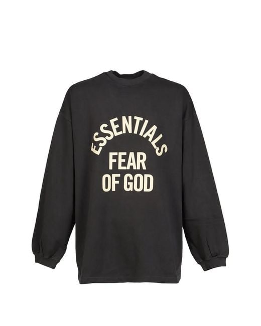 Essentials Black Logo-Print Long-Sleeve T-Shirt for men