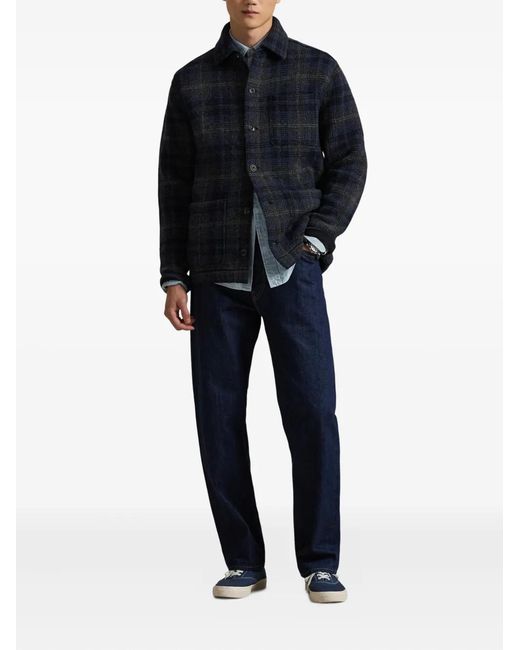Polo Ralph Lauren Blue Plaid-Pattern Wool Cardigan for men