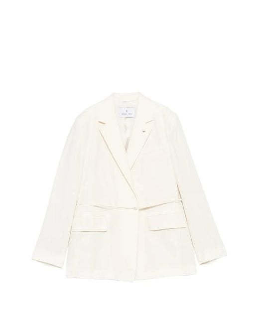 Manuel Ritz White Belted Notch-Lapels Jacket