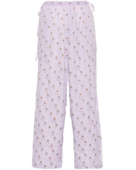 Cordera Purple Lilla Floral-print Straight-leg Trousers