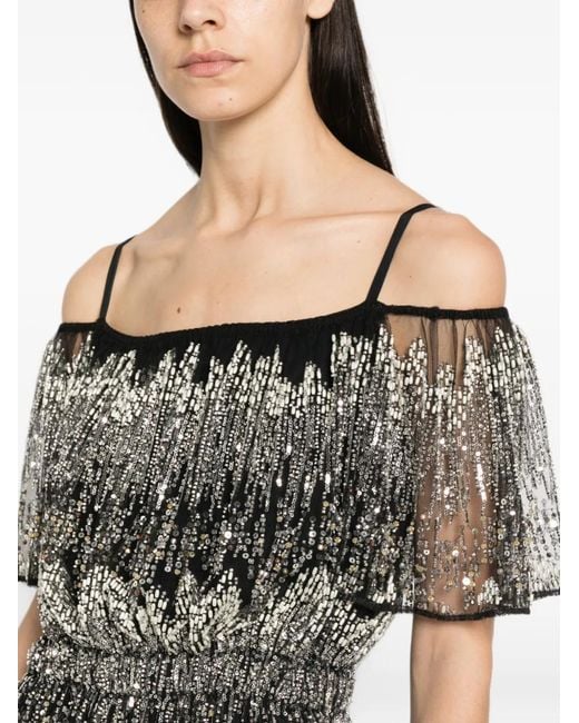 Rabanne Gray Sequin-Embellished Cold-Shoulder Maxi Dress