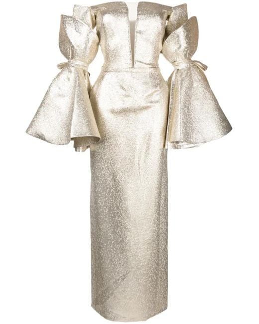 Saiid Kobeisy Natural Brocade-Effect Off-Shoulder Dress