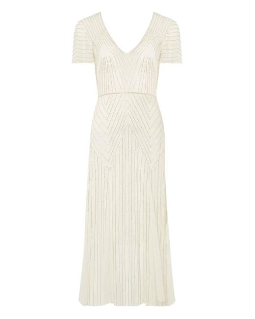 Temperley London White Beaded V-Neck Maxi Dress