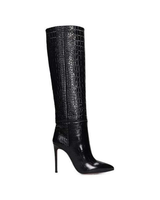 Paris Texas Black Croc-Effect Knee-High Boots