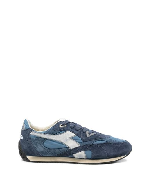 Diadora Blue Panelled Low-Top Sneakers for men