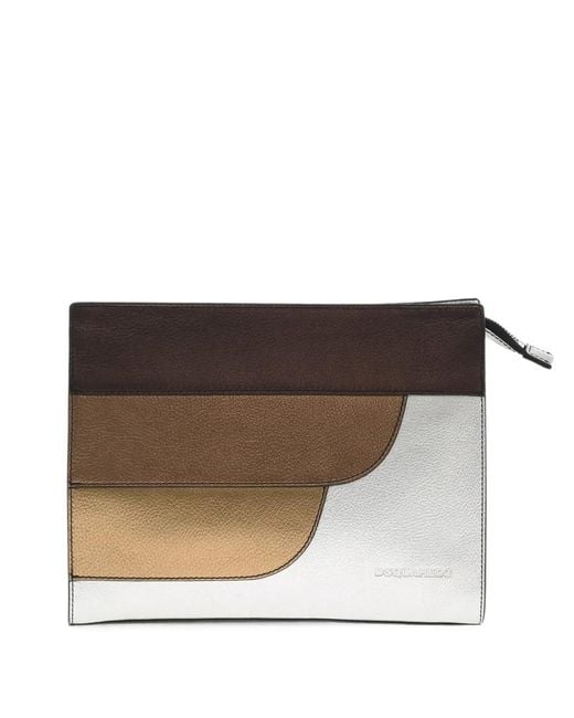 DSquared² Brown Hammered-Leather Metallic-Finish Clutch Bag for men