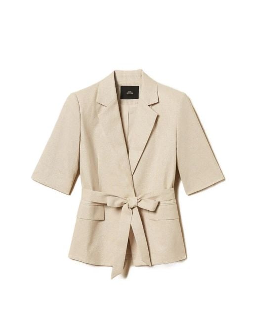 Twinset Natural Short-Sleeve Belted Blazer