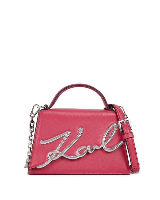 Karl Lagerfeld Pink Signature Leather Top-handle Bag
