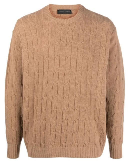 Roberto Collina Brown Cable-Knit Merino-Cashmere Blend Jumper for men