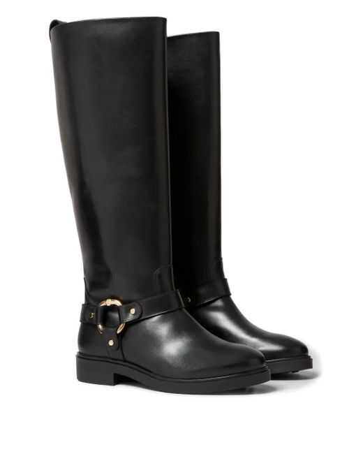 Claudie Pierlot Black Ring-Detail Leather Knee-High Boots