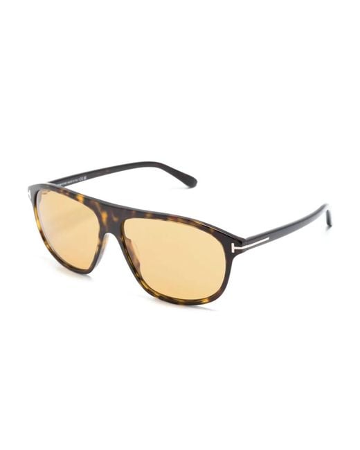 Tom Ford Natural Prescott Tortoiseshell Pilot-Frame Sunglasses