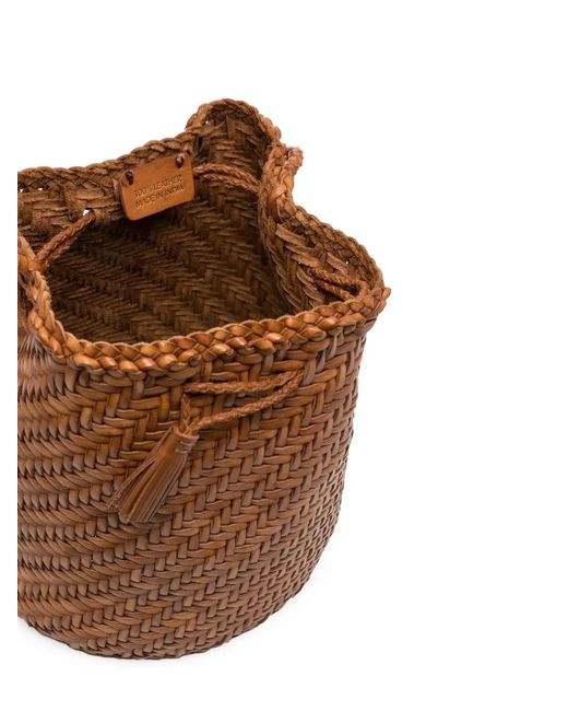 Dragon Diffusion Brown Pompom Double Jump Woven Bucket Bag