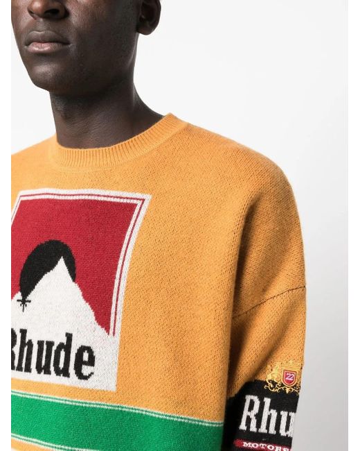 Rhude Orange Pull En Maille Intarsia À Col Rond for men