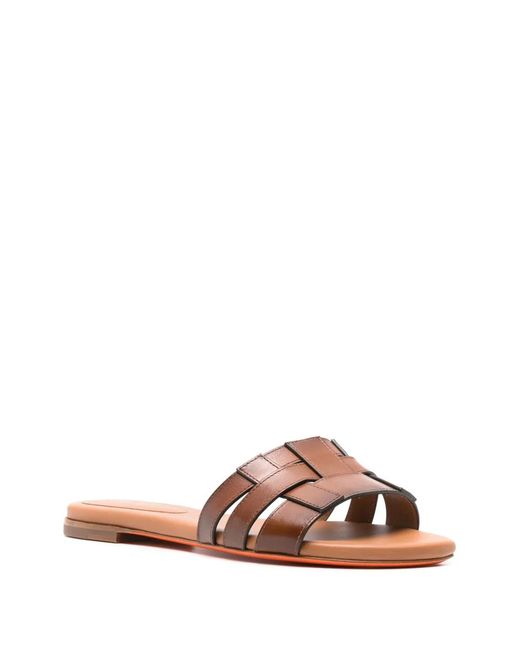 Santoni Brown Open-Toe Flat Slides
