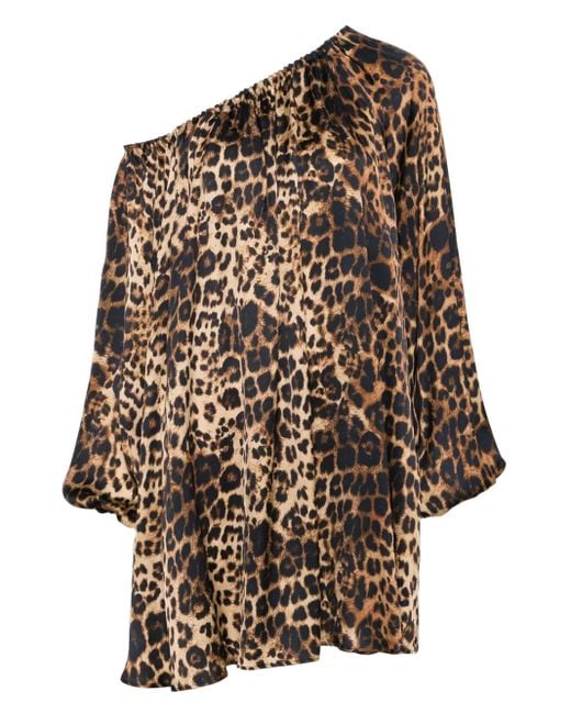 Simonetta Ravizza Brown One-Shoulder Printed Mini Dress