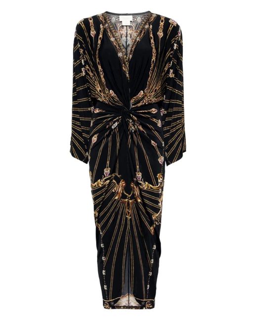 Camilla Maxi-Jurk Met Split En Gedraaid Detail in het Black