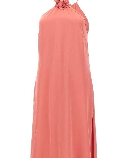 Kaos Jurk Met Halternek En Bloemdetail in het Pink