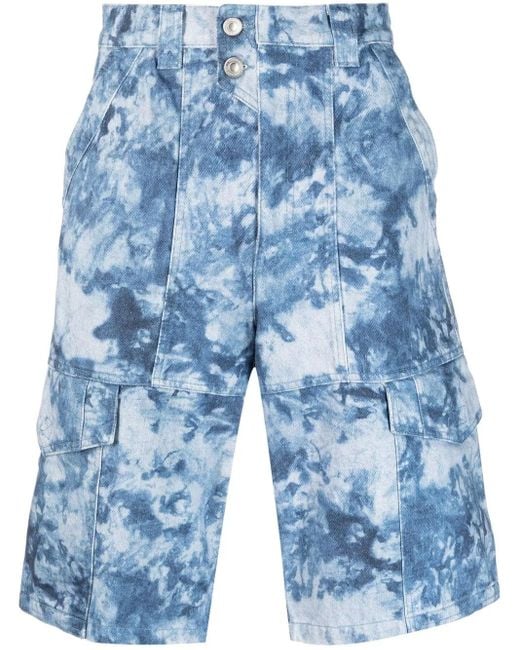 Isabel Marant Blue Bleached-Effect Cargo Shorts for men