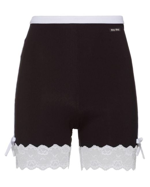 Miu Miu Black Lace Trim Biker Shorts