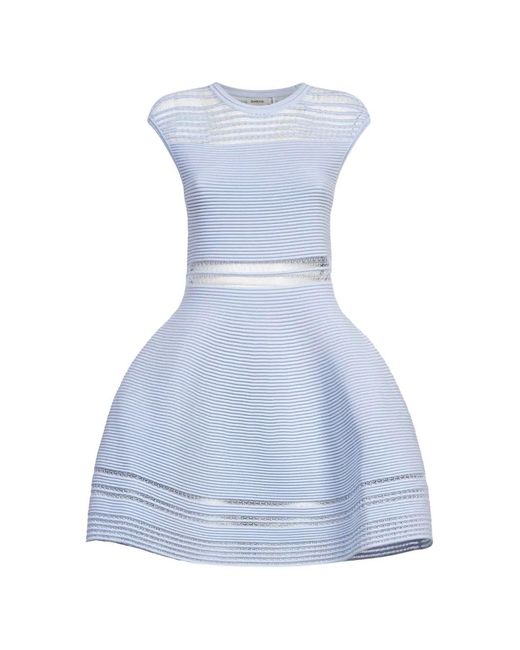 Jonathan Simkhai Blue Ribbed-Knit Mesh-Panel Mini Dress