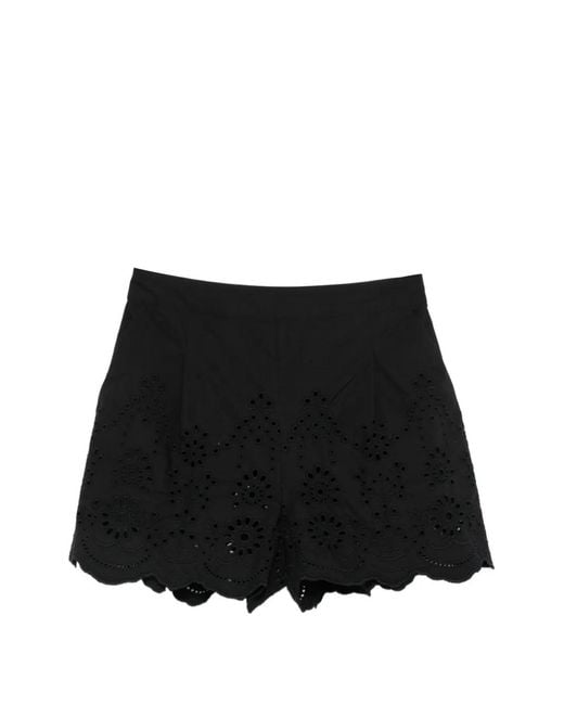 Mc2 Saint Barth Black Amani Broderie-Anglaise Scalloped Shorts