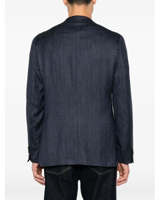 Canali Blue Blazer À Tissage En Chevrons Et Col À Revers Crantés for men