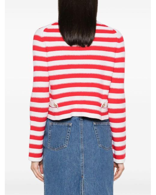 Allude Red Striped Intarsia-knit Cardigan
