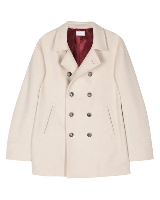 Brunello Cucinelli Natural Double-Breasted Cashmere Jacket for men